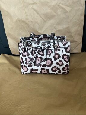 GUESS Leopard Print Satchel Bag in Pink and White